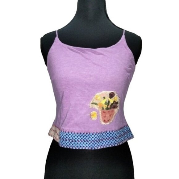 Vtg Y2K Free People Embroidered Flowers Top Sz S Boho Hippie Cropped Patchwork - Picture 1 of 4